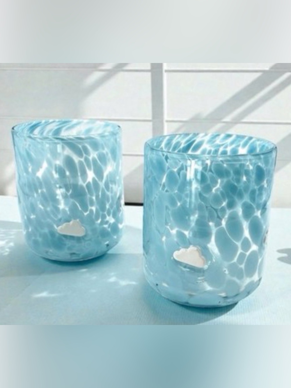 Anthro cloud icon juice‎ glass set of 2 w blue luster swirl and clouds